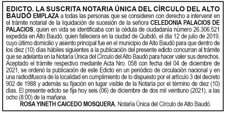 Edicto Celedonia Palacios de Palacios