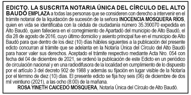 Edicto Inocencia Mosquera Ríos