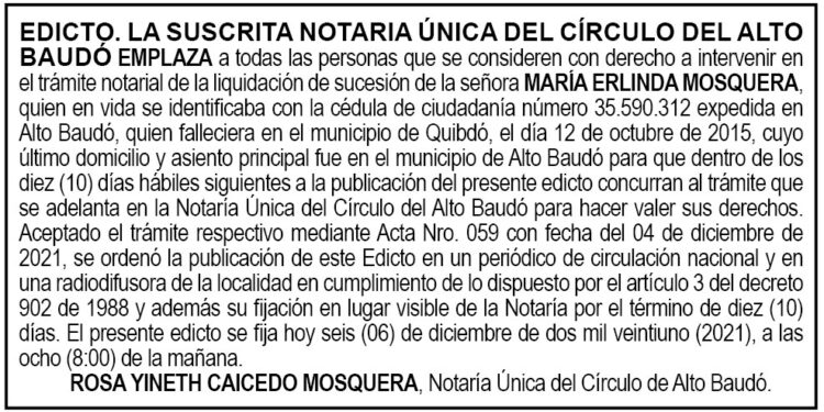 Edicto María Erlinda Mosquera