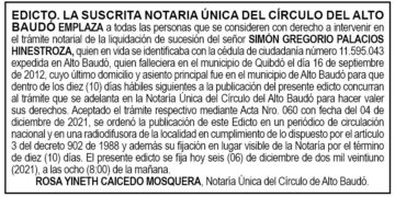 Edicto Simón Gregorio Palacios Hinestroza