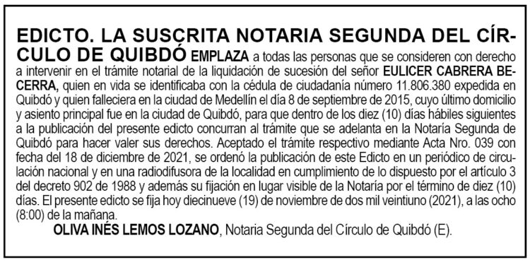 Edicto Eulicer Cabrera Becerra