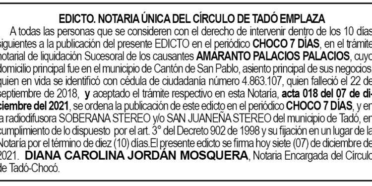 Edicto Amaranto Palacios Palacios