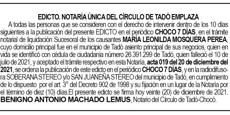 Edicto María Leonilda Mosquera Perea