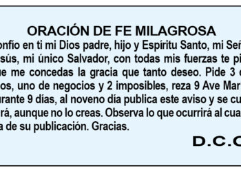 Oración de fe milagrosa D.C.O.