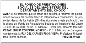Edicto 1er. aviso César Emilio Córdoba Moreno
