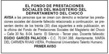 Edicto 1er. aviso Egidio Garcés Palacios