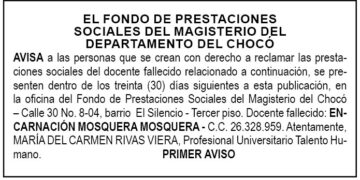 Edicto 1er. aviso Encarnación Mosquera Mosquera