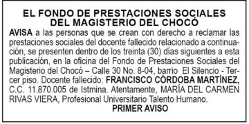 Edicto 1er. aviso Francisco Córdoba Martínez