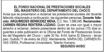 Edicto 2do. aviso Arquímedes Bermúdez Mena