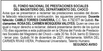 Edicto 2do. aviso Camilo Torres Chaverra