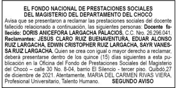 Edicto 2do. aviso Doris Anicefora Largacha Palacios
