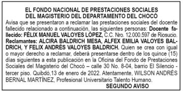 Edicto 2do. aviso Félix Manuel Valoyes López