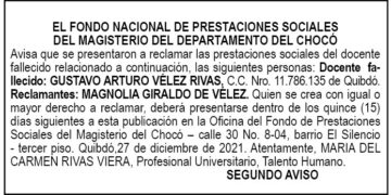 Edicto 2do. aviso Gustavo Arturo Vélez Rivas