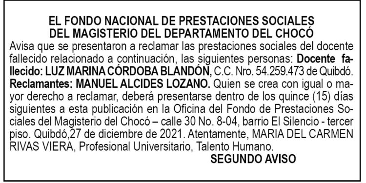 Edicto 2do. aviso Luz Marina Córdoba Blandón