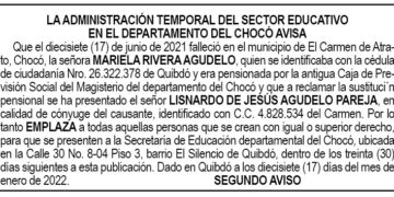 Edicto 2do. aviso Mariela Rivera Agudelo