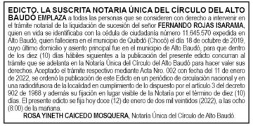 Edicto Fernando Rojas Isarama
