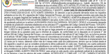 Edicto. Admisión de demanda de muerte presunta por desaparecimiento.