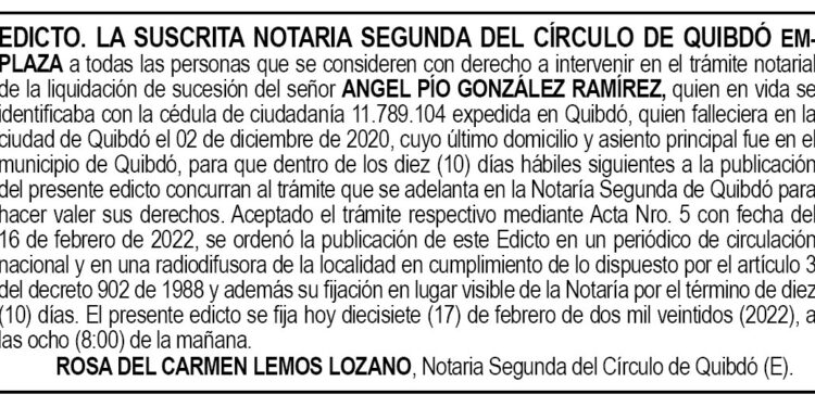Edicto  Ángel Pío González Ramírez
