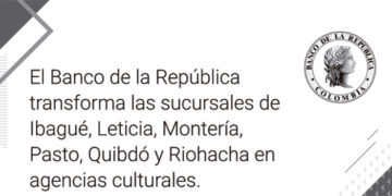 El Banco de la República transforma las sucursales de Ibagué, Leticia, Montería, Pasto, Quibdó y Riohacha en agencias culturales