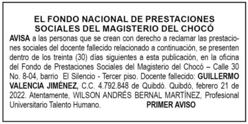 Edicto 1er. aviso Guillermo Valencia Jiménez