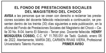 Edicto 1er. aviso Henry Mosquera Cossio
