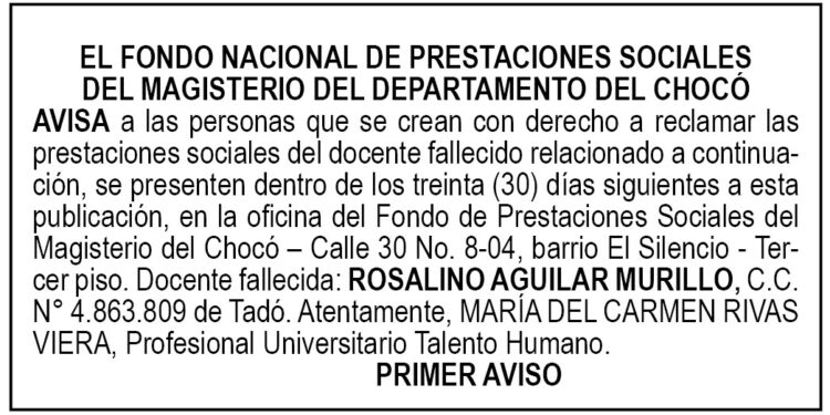 Edicto 1er. aviso Rosalino Aguilar Murillo