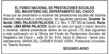 Edicto 2do. aviso Onel Palacios Palacios