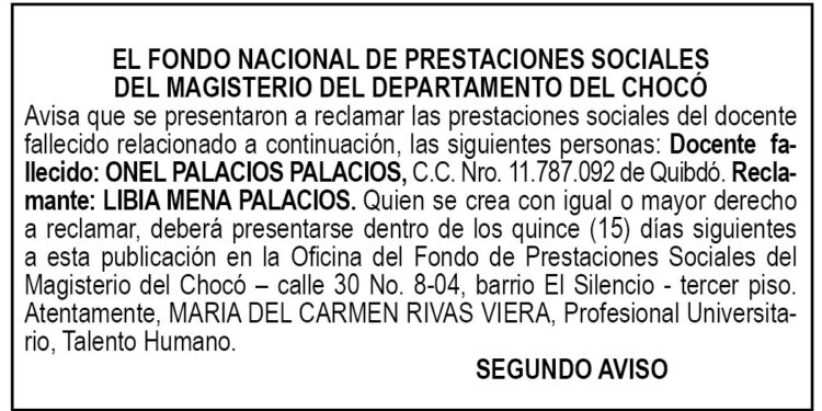 Edicto 2do. aviso Onel Palacios Palacios