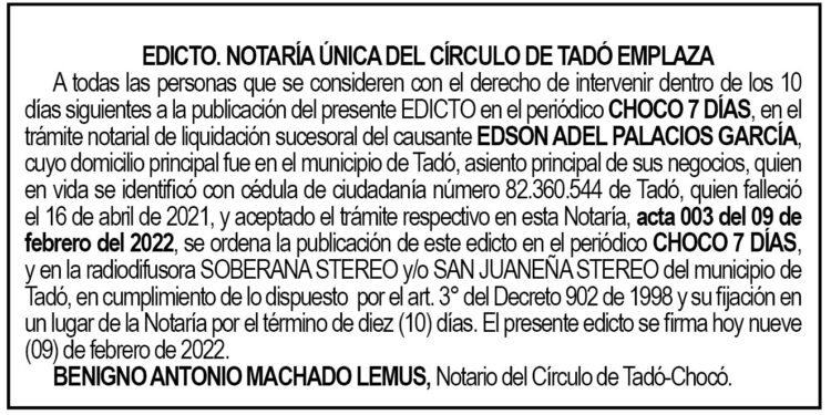 Edicto Edson Adel Palacios García