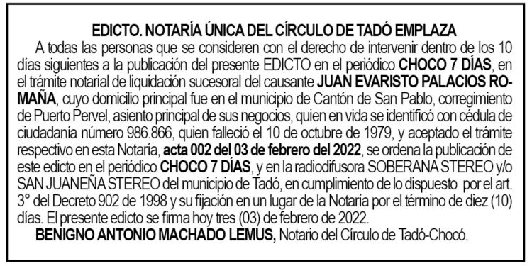 Edicto Juan Evaristo Palacios Romaña
