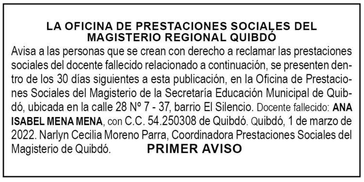 Edicto 1er. aviso Ana Isabel Mena