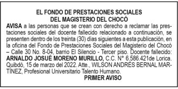 Edicto 1er. aviso Arnaldo Josué Moreno Murillo