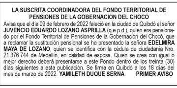 Edicto 1er. aviso Juvencio Eduardo Lozano Asprilla