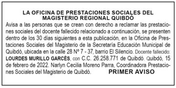Edicto 1er. aviso Lourdes Murillo Garcés