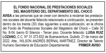 Edicto 1er. aviso Luisa Ruiz Lozano