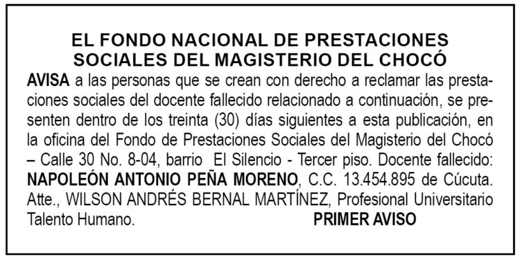 Edicto 1er. aviso Napoleón Antonio Peña Moreno