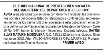 Edicto 1er. aviso Sayris Elías Maturín Mosquera
