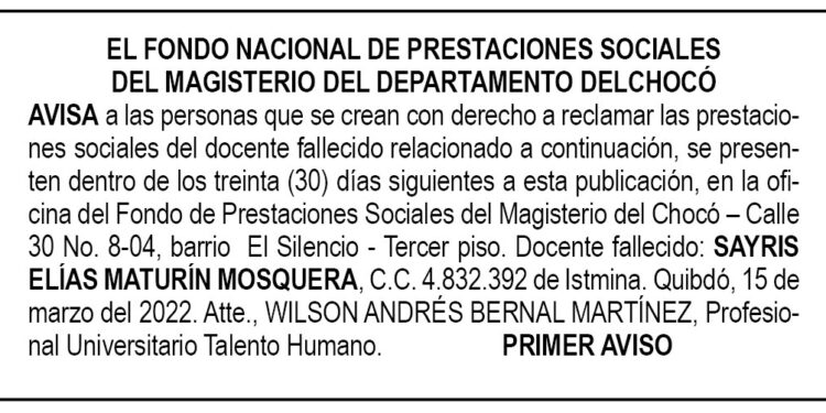 Edicto 1er. aviso Sayris Elías Maturín Mosquera