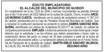 Edicto 2do. aviso Arcelio Moreno Cuesta
