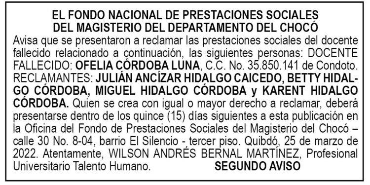 Edicto 2do. aviso Ofelia Córdoba Luna