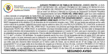 Edicto 2do. aviso. Presunción de muerte por desaparecimiento.