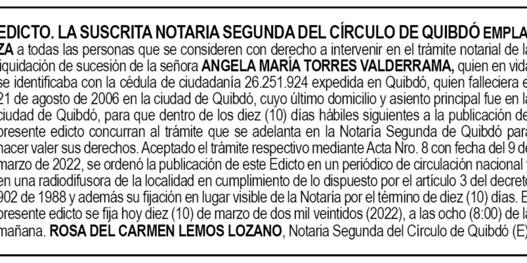 Edicto Ángela María Torres Valderrama