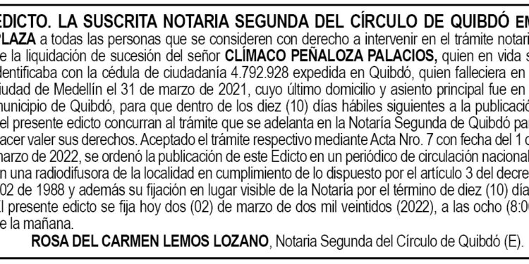 Edicto Clímaco Peñaloza Palacios