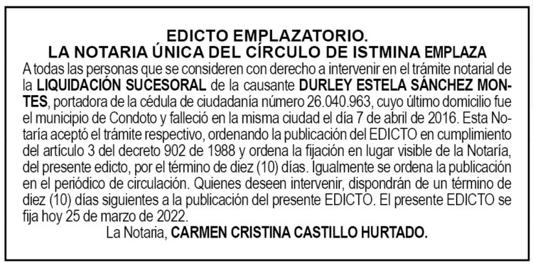 Edicto Durley Estela Sánchez Montes