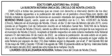 Edicto Víctor Diógenes Moreno Rivas