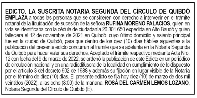 Edicto Rufina Moreno Palacios