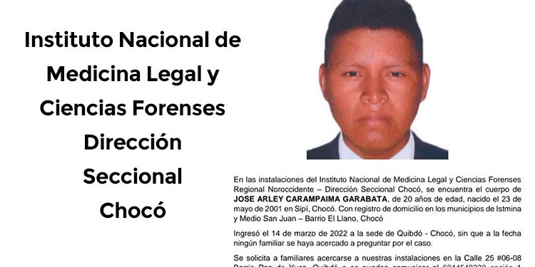 Se avisa a familiares de José Arley Carampaima Garabato