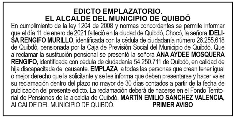 Edicto 1er. aviso Idelisa Rengifo Murillo