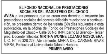 Edicto 1er. aviso Mirtha Ivonne Lozano Mosquera
