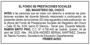 Edicto 1er. aviso Ramón Brito Pino